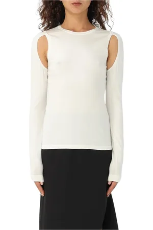 Helmut Lang Top, Dame, Hvid, M, Uld, Hvid Cutout Skulder Sweater Top