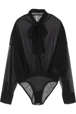 Norma Kamali Top, Dame, Sort, S, Uld, Sort Mesh Tie-Neck Bluse