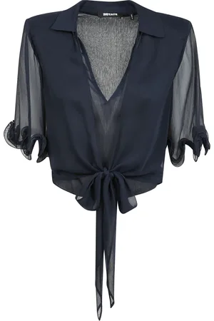 ROTATE Bluser & Skjorter, Dame, Blå, L, Chiffon, Chiffon crop skjorte med flæser