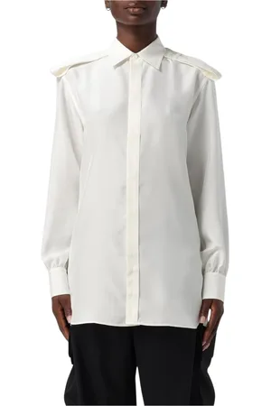 Burberry Bluser & Skjorter, Dame, Hvid, 2XS, Uld, Hvid Silkebluse med Skulderpuder