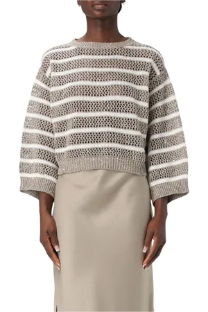 Brunello Cucinelli Strik, Dame, , M, Stribet Strik Pullover Sweater