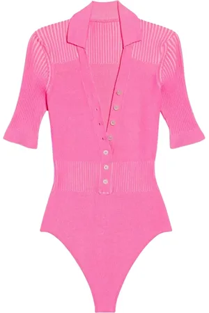 Jacquemus Top, Dame, Lyserød, M, Uld, Ribbet Polo Bodysuit