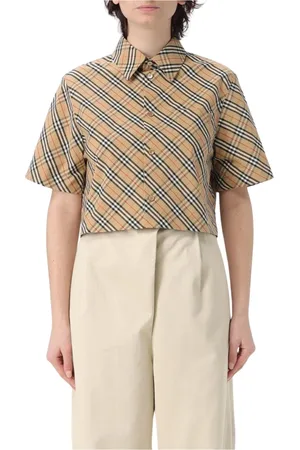 Burberry Bluser & Skjorter, Dame, , XS, Bomuld, Ternet kortærmet skjorte Elegant stil