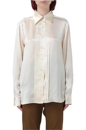 Tom Ford Bluser & Skjorter, Dame, Hvid, XS, Blå Silke Plisseret Bluse Skjorte