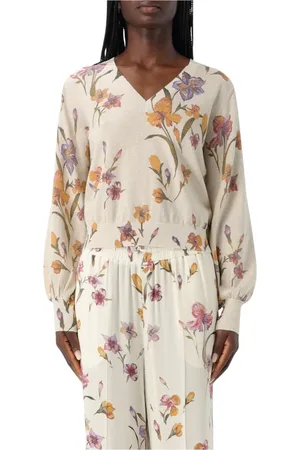 Twin-Set Strik, Dame, Flerfarvet, XS, Uld, Blomstret Strik V-hals Pullover