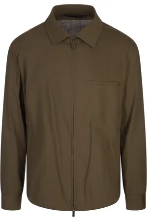 HUGO BOSS Jakke, Herre, Grøn, XL, Linned, Mørkegrøn Linned-Blend Overshirt med Lynlås