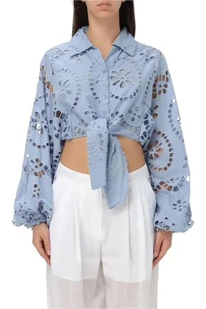 MC2 SAINT BARTH Bluser & Skjorter, Dame, Blå, L, Bomuld, Broderet TieFront Bluse