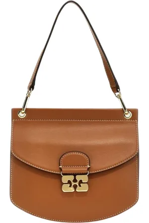 Ganni Taske, Dame, Brun, ONE SIZE, Uld, Guldspænde Læder Satchel Taske