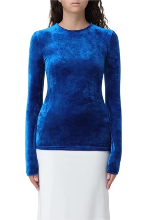 Giorgio Armani Top, Dame, Blå, L, Kongeblåt Fløjlssweater