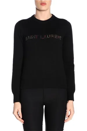 Saint Laurent Strik, Dame, Sort, XS, Uld, Sort Logo Pullover Sweater