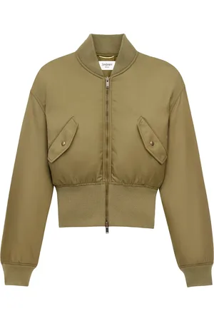 Saint Laurent Jakke, Dame, Grøn, S, Polyester, Ribbed Jakke med lynlås Made in Italy