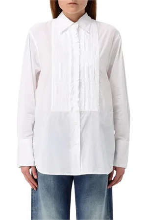 Aspesi Bluser & Skjorter, Dame, Hvid, 2XS, Bomuld, Klassisk Hvid Plisseret Bomuldsskjorte