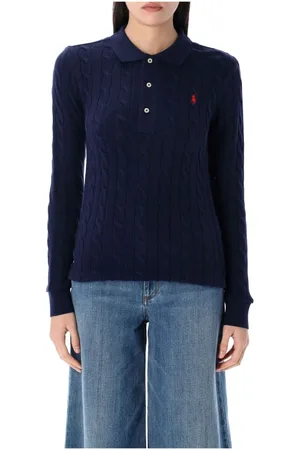 Ralph Lauren Top, Dame, Blå, XS, Bomuld, Cable Knit Langærmet Sweater