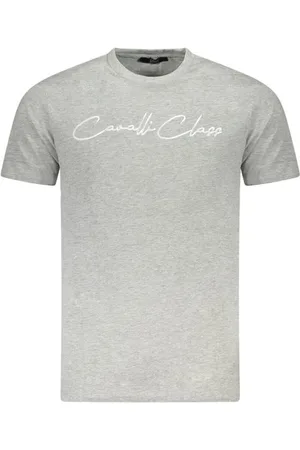 Roberto Cavalli Top, Herre, Grå, M, Bomuld, Klassisk Bomuld Grafisk T-shirt