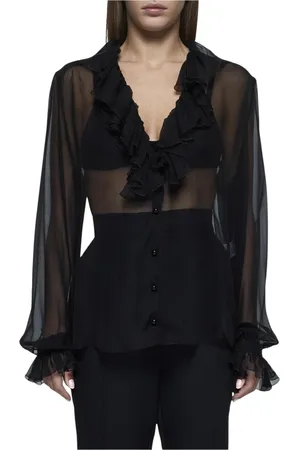 Dolce & Gabbana Bluser & Skjorter, Dame, Sort, M, Uld, Sort Silke Rynket Gennemsigtig Bluse