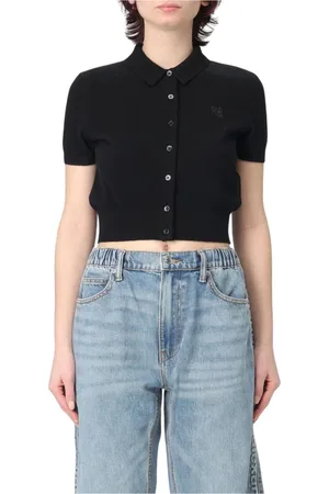 Alexander Wang Strik, Dame, Sort, S, Sort Ribstrikket Crew Neck Sweater