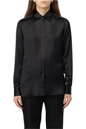 Tom Ford Bluser & Skjorter, Dame, Sort, M, Satin, Sort Silke Satin Bluse Skjorte