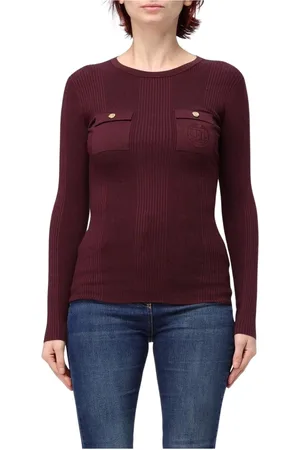 Elisabetta Franchi Strik, Dame, Rød, M, Uld, Rød Ribstrikket Pullover Sweater