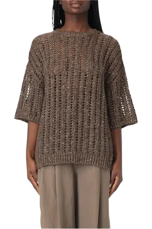 Brunello Cucinelli Strik, Dame, Brun, M, Brun Pailletstrik Pullover Sweater