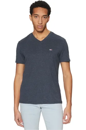 Tommy Hilfiger Top, Herre, Blå, L, Bomuld, Blå V-hals T-shirt