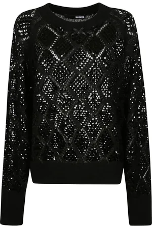 ROTATE Strik, Dame, Sort, M, Sort paliet rund hals sweater