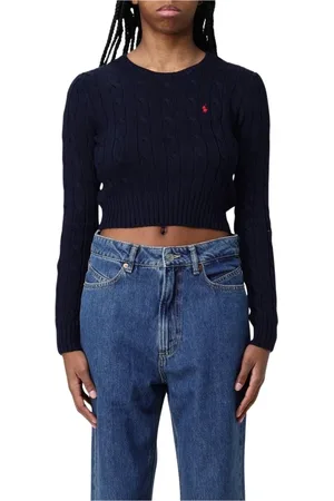 Ralph Lauren Strik, Dame, Blå, L, Blå Cable Knit Crop Sweater