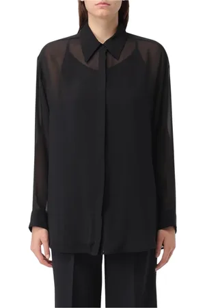 ERIKA CAVALLINI Bluser & Skjorter, Dame, Sort, S, Sort Silke Gennemsigtig Bluse Langærmet