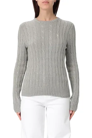 Ralph Lauren Strik, Dame, Grå, M, Bomuld, Grå Kabelstrik Sweater