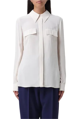 Elisabetta Franchi Bluser & Skjorter, Dame, Hvid, L, Hvid Silkebluse Klassisk Stil