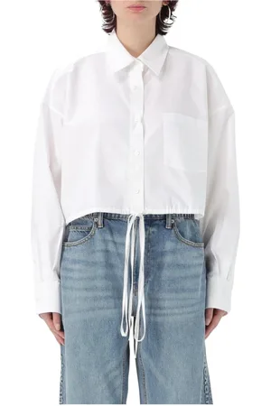 Alexander Wang Bluser & Skjorter, Dame, Hvid, S, Hvid Poplin Skjorte med Cinched Talje