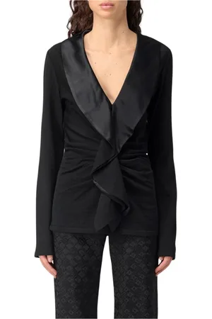 Alberta Ferretti Top, Dame, Sort, S, Satin, Sort Draperet Strik Trøje