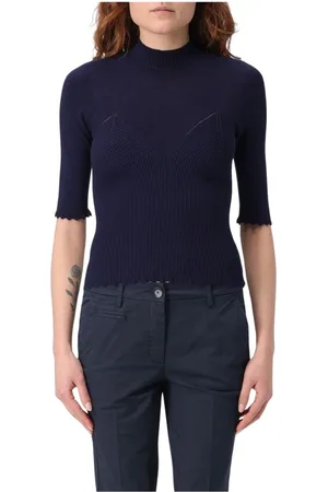 Twin-Set Strik, Dame, Blå, XL, Uld, Blå Ribstrikket Top