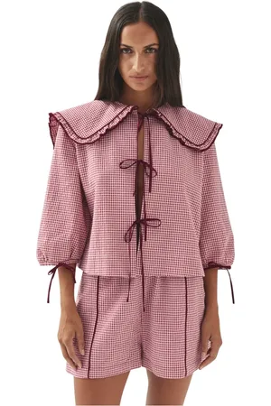 ALOHAS Bluser & Skjorter, Dame, Rød, S, Airi Checks Burgundy Blouse