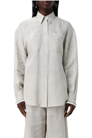 Brunello Cucinelli Bluser & Skjorter, Dame, Grå, S, Linned, Elegant Linned Skjorte