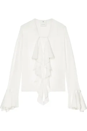 Givenchy Bluser & Skjorter, Dame, Hvid, XS, Elegant Ruffled TieNeck Blouse