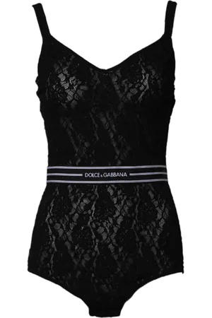 Dolce & Gabbana Badetøj, Dame, Sort, M, Nylon, Sort Blonde Mærket Bodysuit Undertøj
