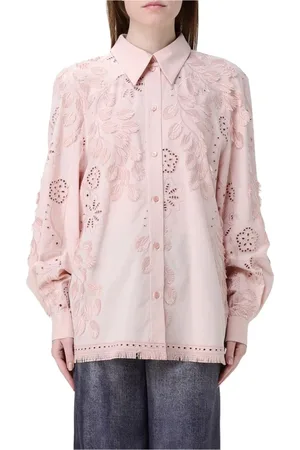 Alberta Ferretti Bluser & Skjorter, Dame, Lyserød, S, Hvid Eyelet Detalje Skjorte