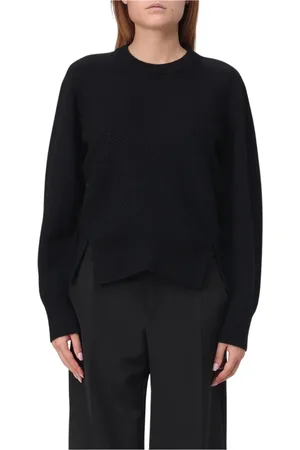 Alexander McQueen Strik, Dame, Sort, M, Uld, Hvid Uldstrik Rundhals Sweater