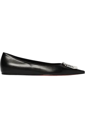 Amina Muaddi Sko, Dame, Sort, 38 EU, Læder, Krystal Spænde Ballet Flats
