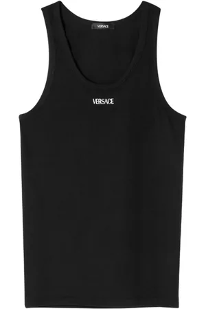 VERSACE Top, Herre, Sort, XL, Bomuld, Sort ærmeløs T-shirt med broderet logo