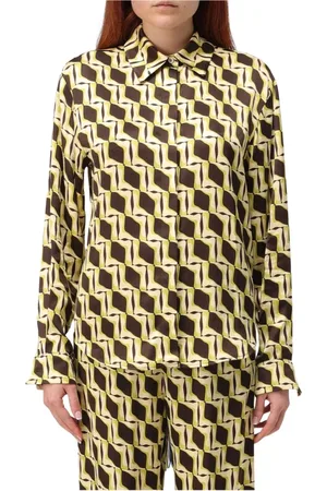 Msgm Bluser & Skjorter, Dame, Brun, XS, Silke Geometrisk Print Bluse