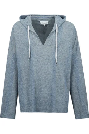 Maison Margiela Sweathshirts & Hoodies, Herre, Blå, M, Uld, Hættetrøje i net med V-udskæring