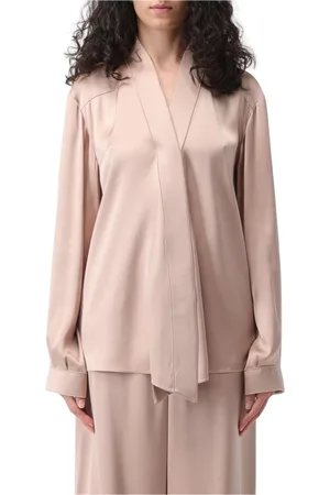 Giorgio Armani Bluser & Skjorter, Dame, Lyserød, S, Silke Slips Hals Bluse Afslappet Pasform