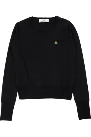 Vivienne Westwood Strik, Dame, Sort, S, Uld, Sort uldtrøje med broderet kugle