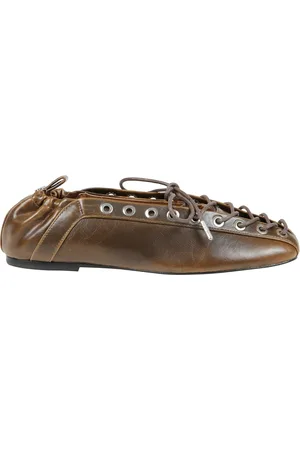 Ganni Sko, Dame, Grøn, 36 EU, Læder, Læder Lace Up Ballerina Sko