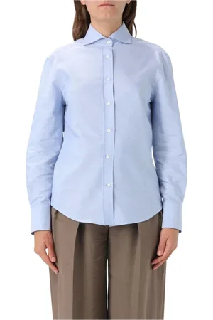 Brunello Cucinelli Bluser & Skjorter, Dame, Blå, M, Blå Button-Up Skjorte, Tidløs Elegance
