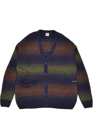 Pop Trading Company Strik, Herre, Flerfarvet, M, Stribet Strikket Cardigan