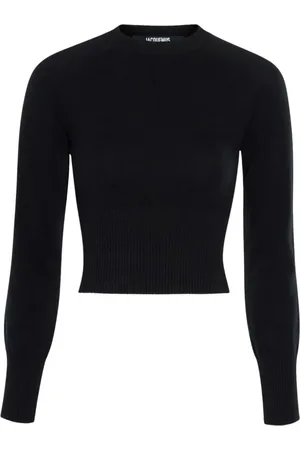 Jacquemus Strik, Dame, Sort, XS, Sort Cropped Sweater med Raglanærmer
