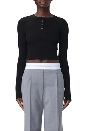 Alexander Wang Strik, Dame, Sort, XS, Uld, Sort Ribstrikket Crop Top