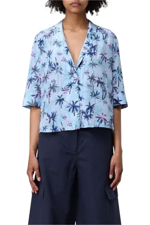 Zadig & Voltaire Bluser & Skjorter, Dame, Blå, S, Uld, Silke Palm Tree Print Bluse